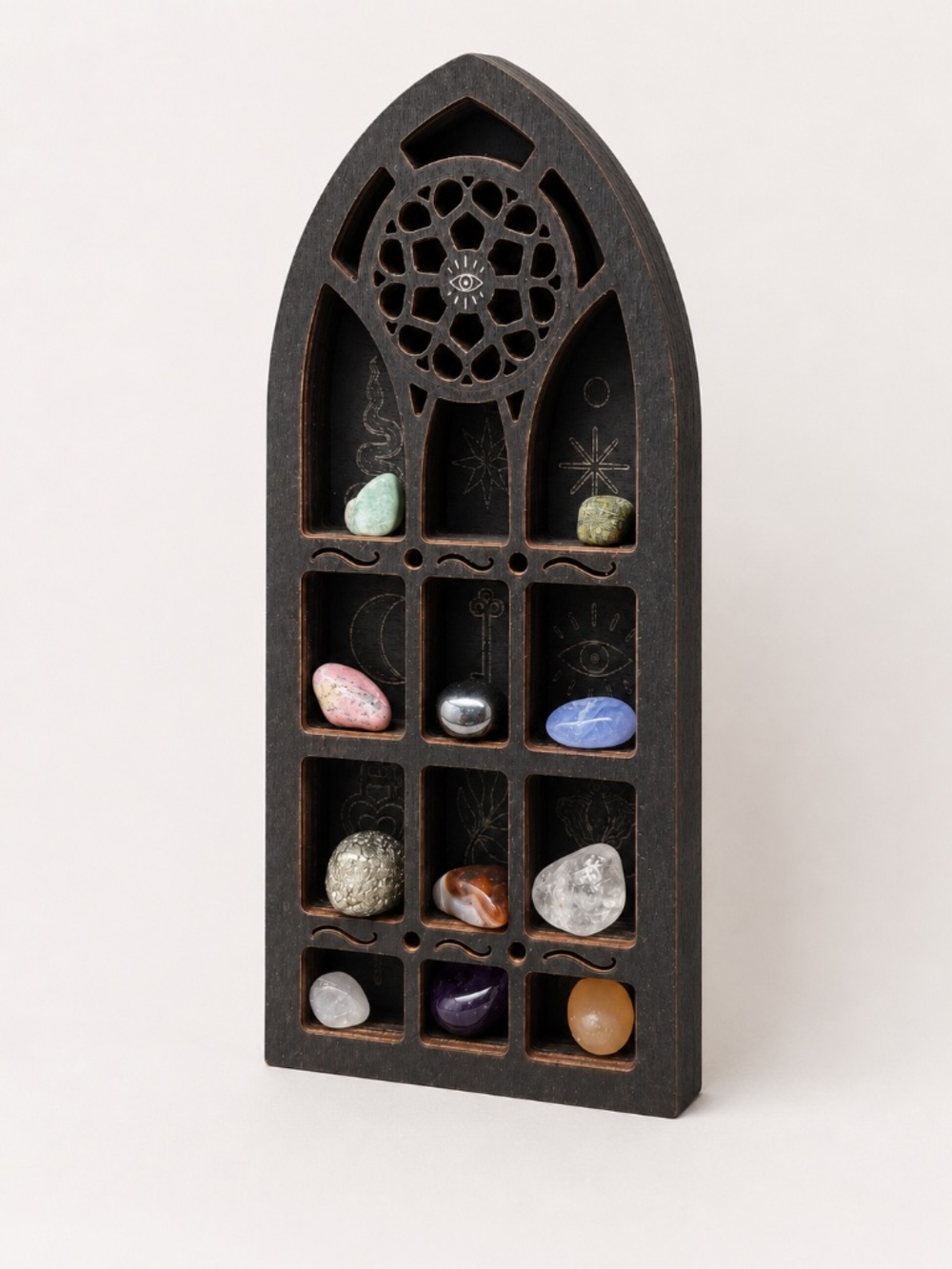 Gothic Crystal Display Shelf, Wooden Cathedral Altar Organizer